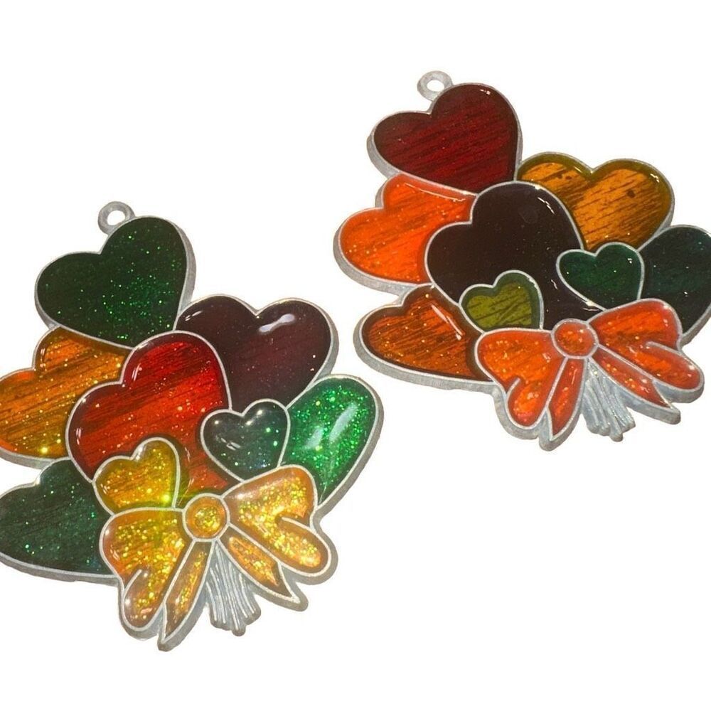 Vintage Multicolored Heart Balloons Sun Catcher Acrylic Resin